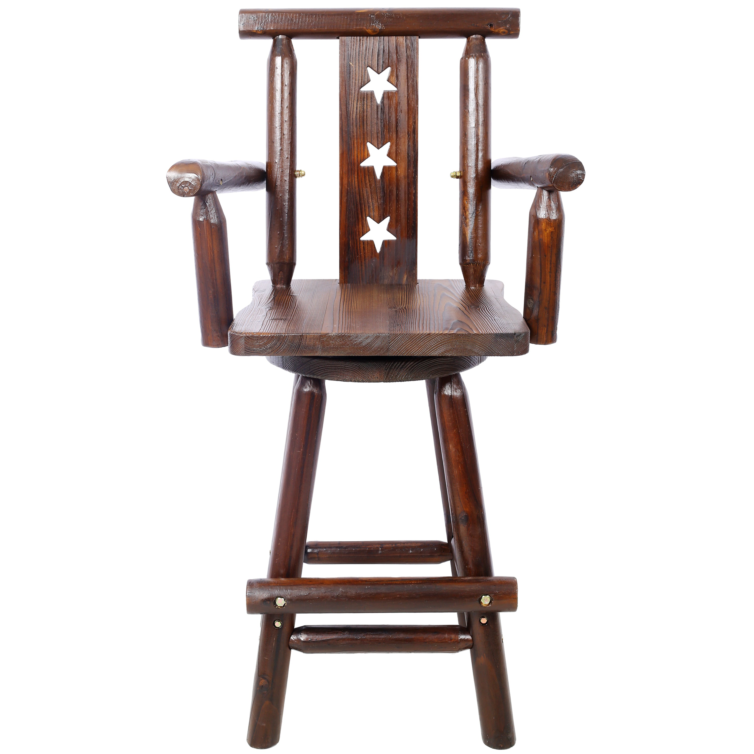 HAOYYE Rustic Bar Stool - Fir Wood Construction, Chair withDecorative Star Backrest, Footrest,Wide Armrest, Rustic Kitchen Stool, Tall Bistro Chair for Dining Room, Restaurant, Pub, 4-Foot,brown color Sturdy