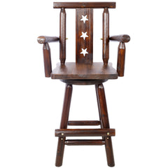 HAOYYE Rustic Bar Stool - Fir Wood Construction, Chair withDecorative Star Backrest, Footrest,Wide Armrest, Rustic Kitchen Stool, Tall Bistro Chair for Dining Room, Restaurant, Pub, 4-Foot,brown color Sturdy