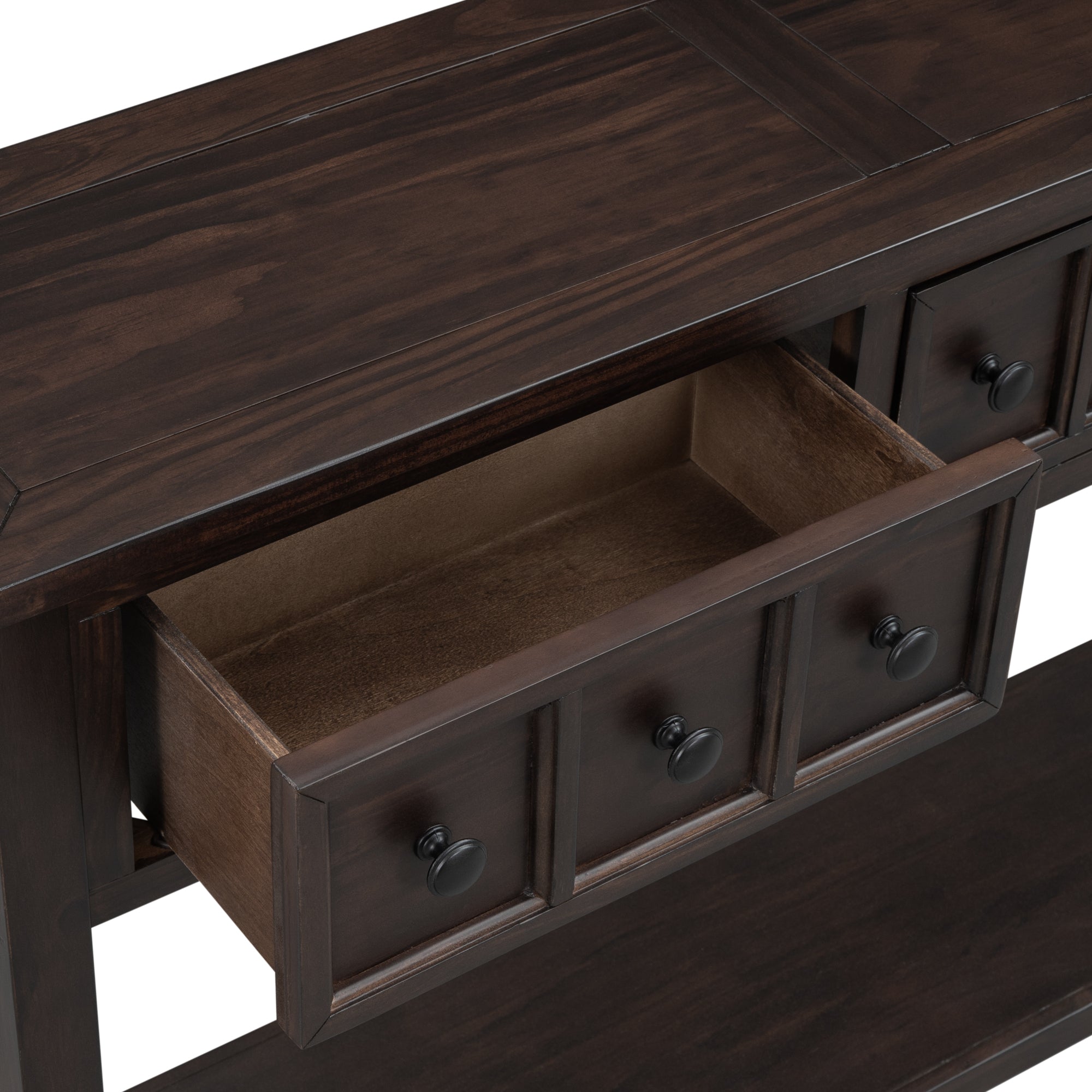 HAOYYE Rustic Entryway Console Table, Long Sofa Table with Two Drawers and Bottom Storage Shelf, Espresso, Sturdy Space-Saving Design, Heavy Duty Construction, Easy Assembly, Durable and Stylish Home Furniture
