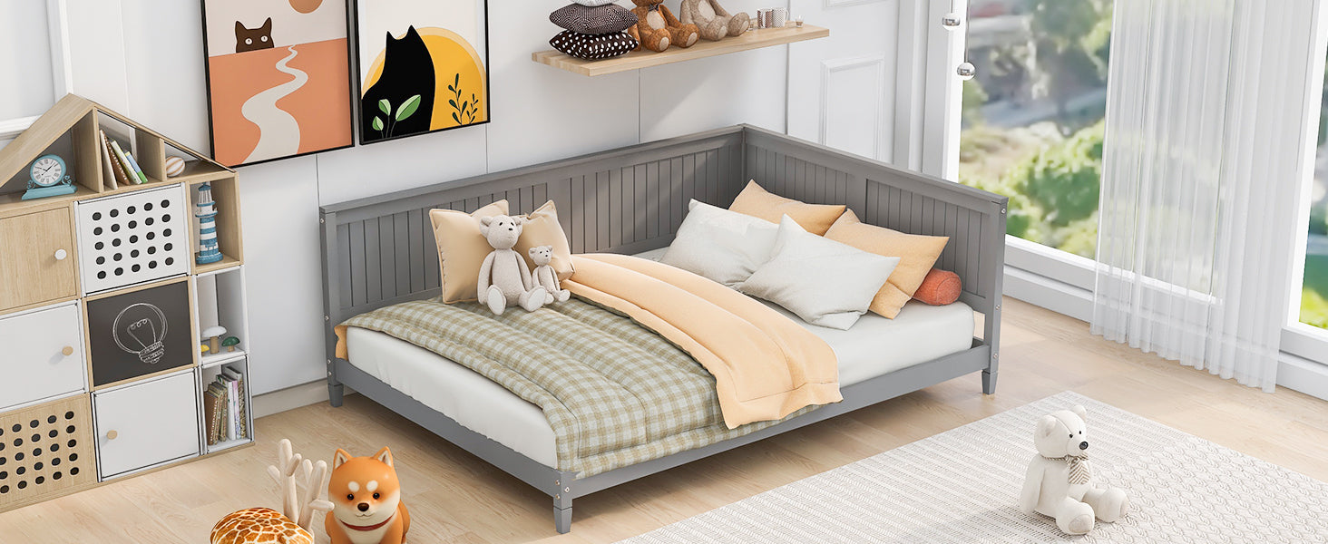 HAOYYE Full Size Wood Daybed/Sofa Bed, Gray Sturdy Space-Saving Heavy Duty Modern Design Adults Dorm Room Easy Assembly Bedroom Furniture