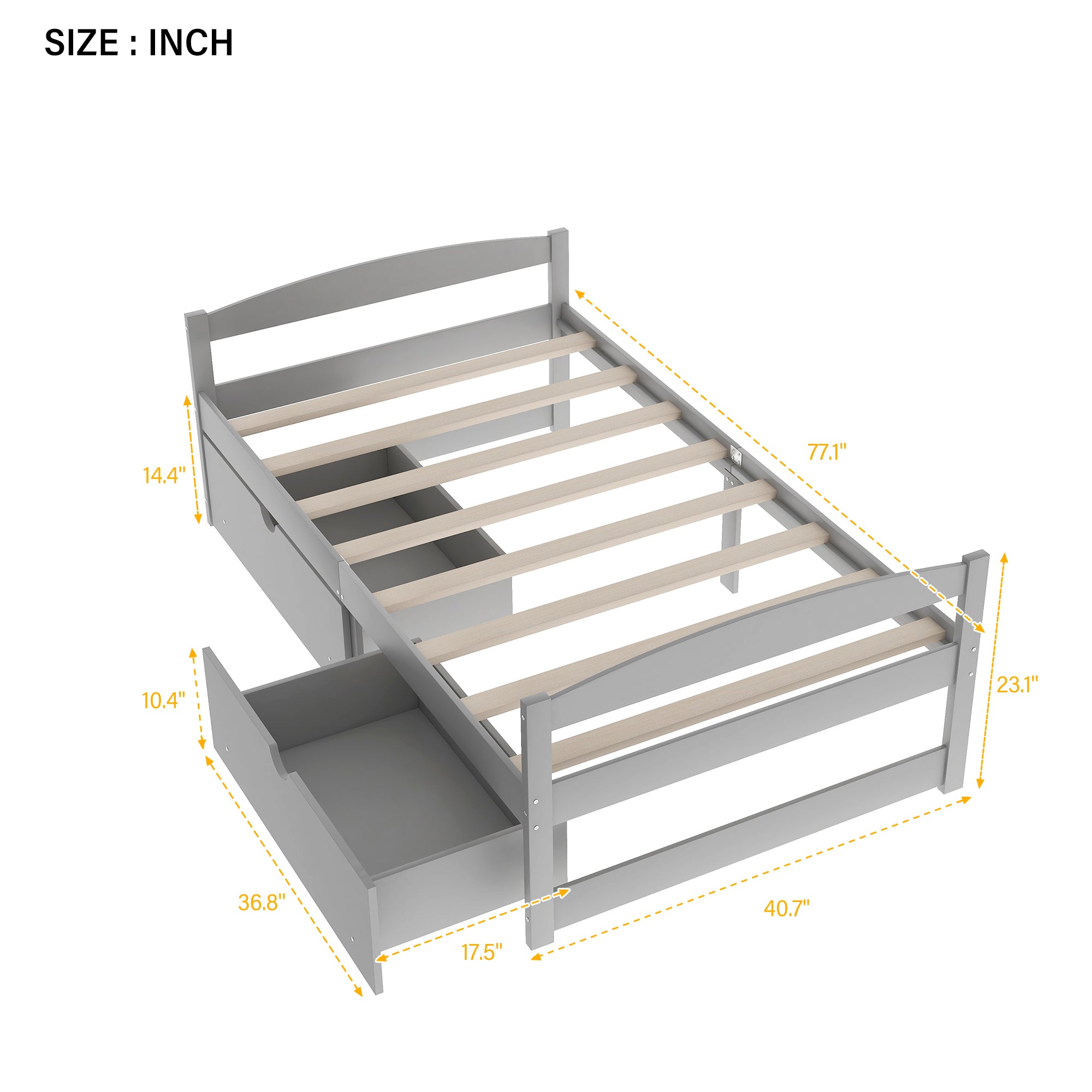 HAOYYE Twin Platform Bed with Two Drawers, Gray, Sturdy Space-Saving Design, Heavy Duty Construction, Easy Assembly, Durable and Stylish Home Furniture