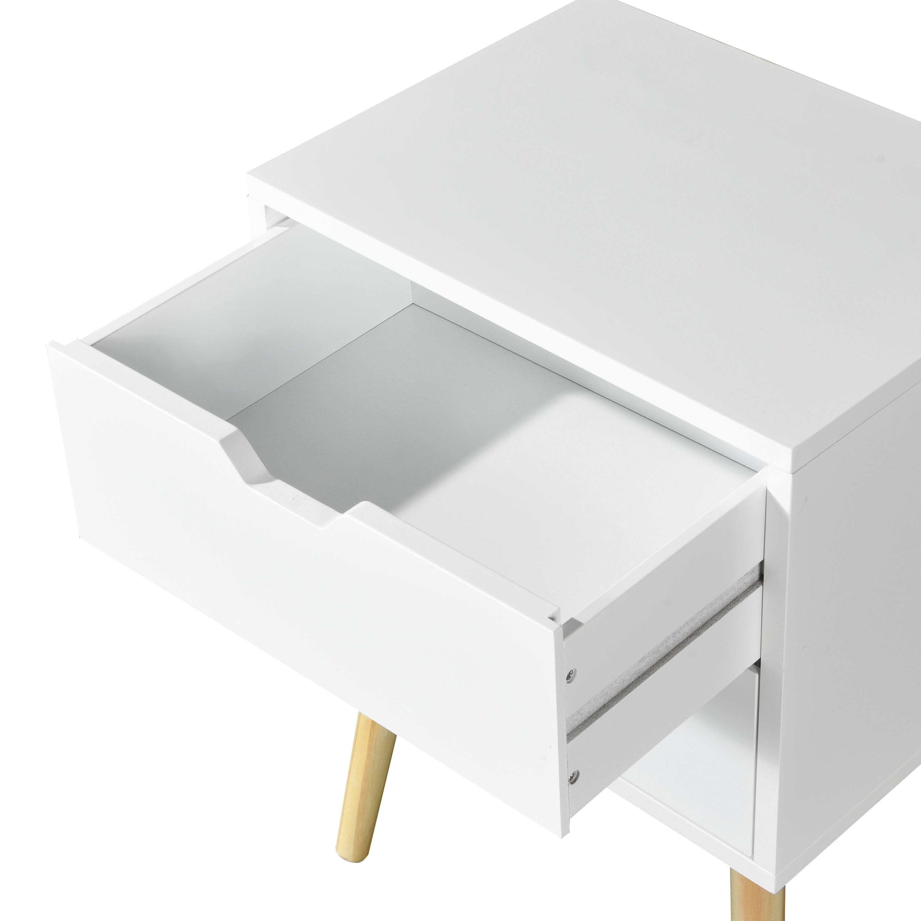 HAOYYE Side Table with 2 Drawer and Rubber Wood Legs, Mid-Century Modern Storage Cabinet for Bedroom Living Room Furniture, White with modern design, luxury style, durable material, space-saving.
