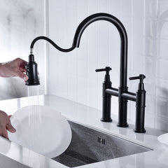 HAOYYE Bridge Kitchen Faucet with Pull-Down Sprayhead in Spot Sturdy Space-Saving Heavy Duty Modern Design Adults Dorm Room Easy Assembly Bedroom Furniture