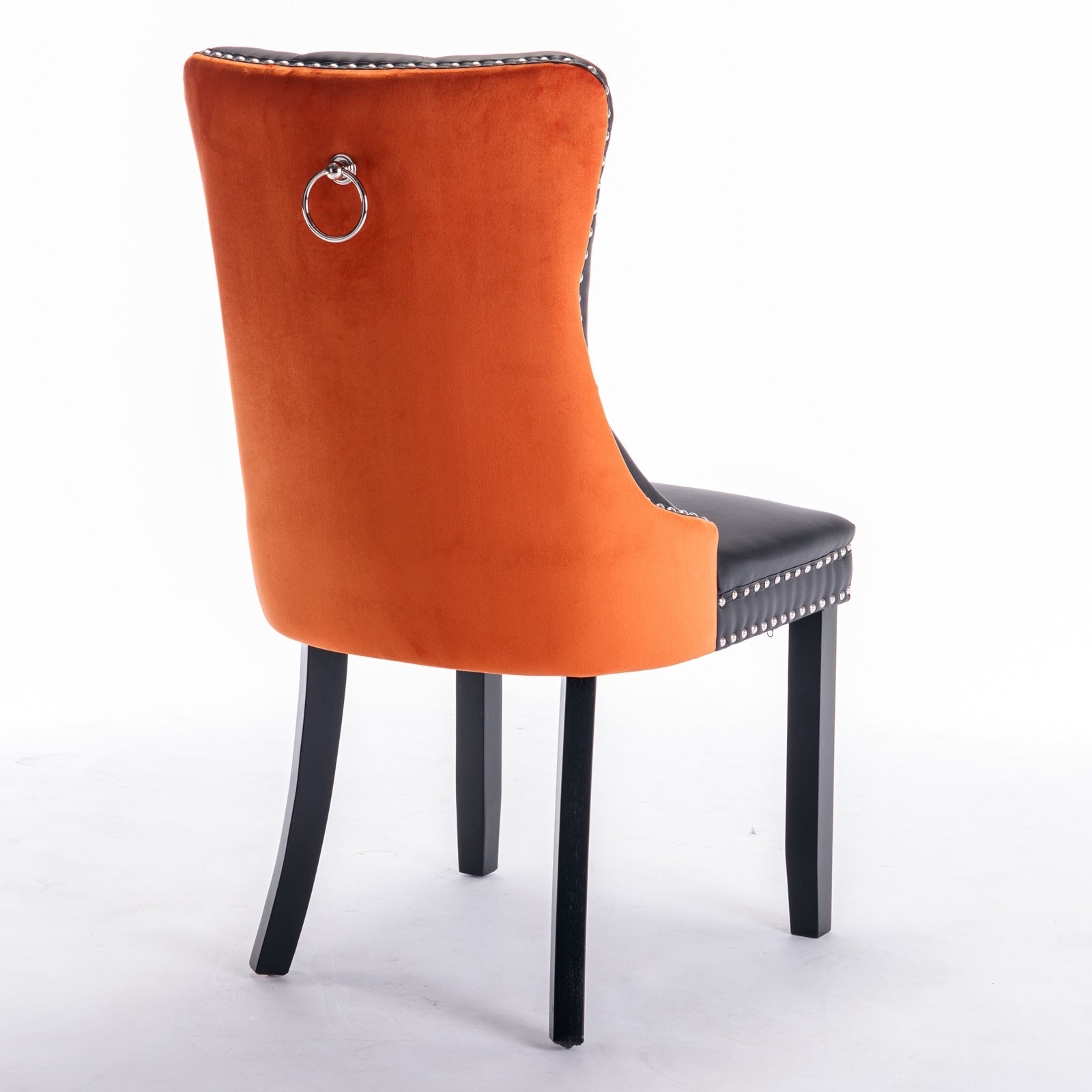 HAOYYE Nikki Collection Modern, High-end Tufted Solid Wood Contemporary PU and Velvet Upholstered Dining Chair with Wood Legs Nailhead Trim 2-Pcs Set lack+Orange, SW2101BO Sturdy Space-Saving