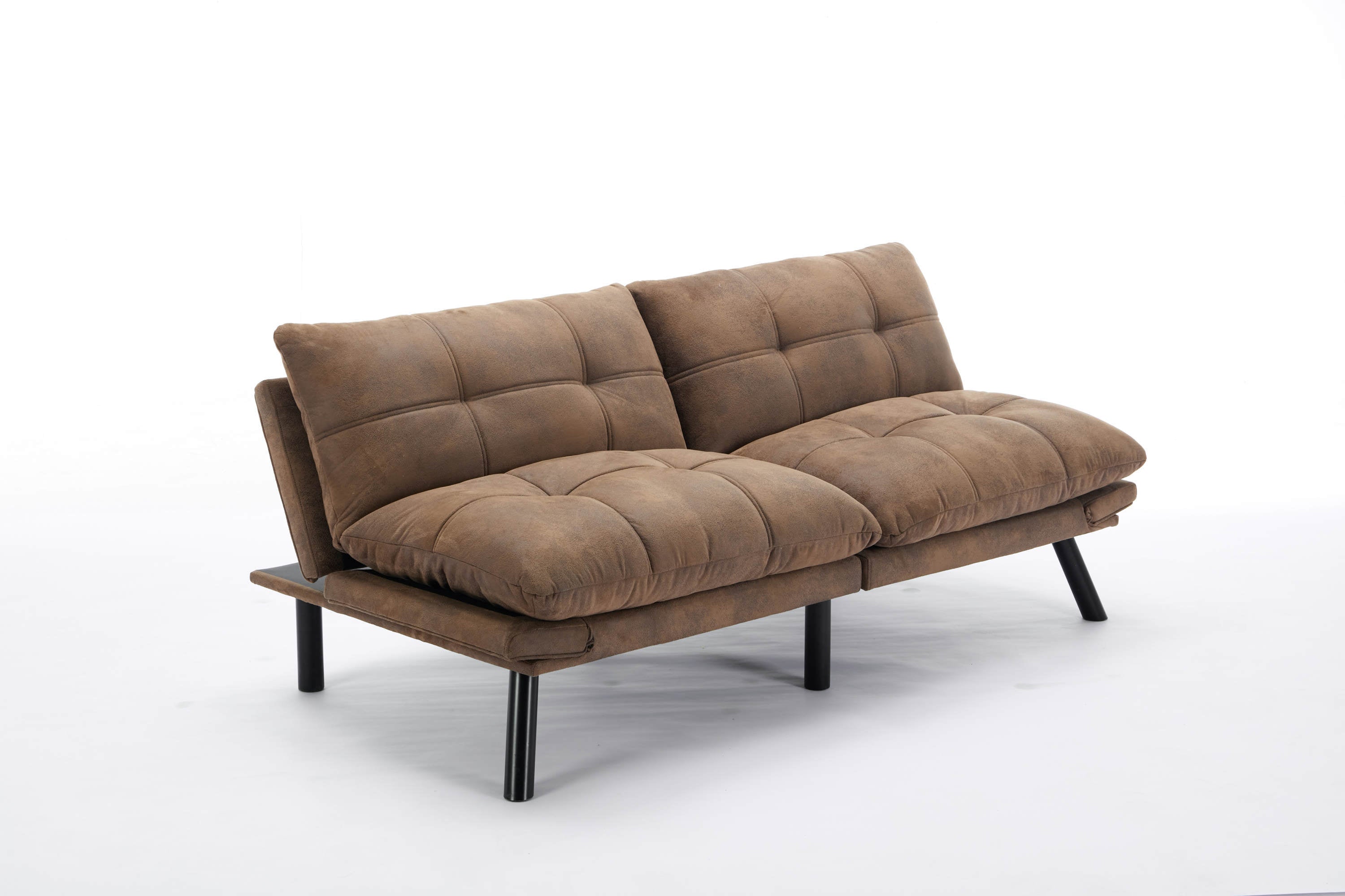 HAOYYE Leather Feel Brown Convertible Folding Sofa Bed, Sturdy Space-Saving Heavy Duty Modern Design for Adults Dorm Room Easy Assembly Bedroom Furniture
