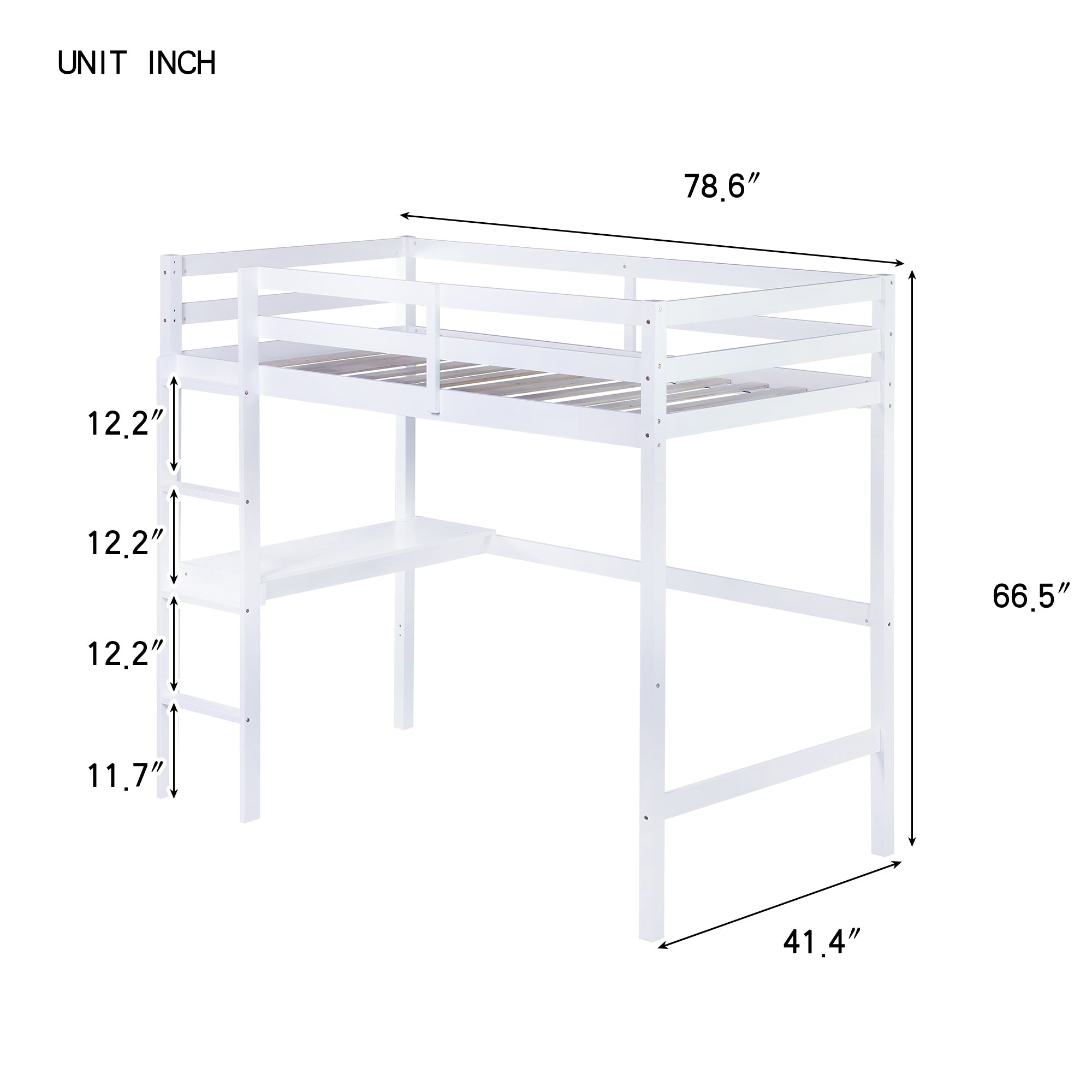 HAOYYE Twin High Loft Bed, Rubber Wood Loft Bed with Safety Guardrail, built-in desk, ladder,White Sturdy Space-Saving Heavy Duty Modern Design Adults Dorm Room Easy Assembly Bedroom Furniture