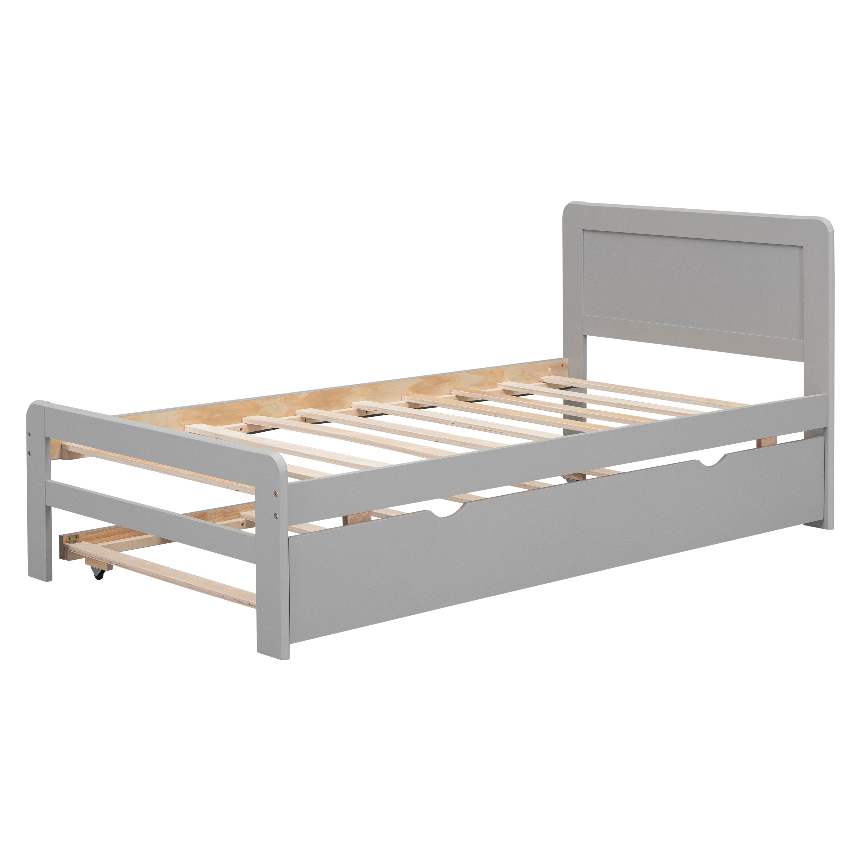 HAOYYE Modern Design Twin Size Platform Bed Frame with Trundle for Grey Color Sturdy Space-Saving Heavy Duty Easy Assembly Durable Stylish Home Furniture Versatile