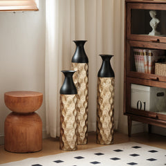 HAOYYE Floor Metal Vases Decorated White Metal vases Set of 3 gorgeous home decoration large glazed metal vases 24.8in/29in/33.8in height Sturdy Space-Saving Heavy Duty Modern Design Adults Dorm Room