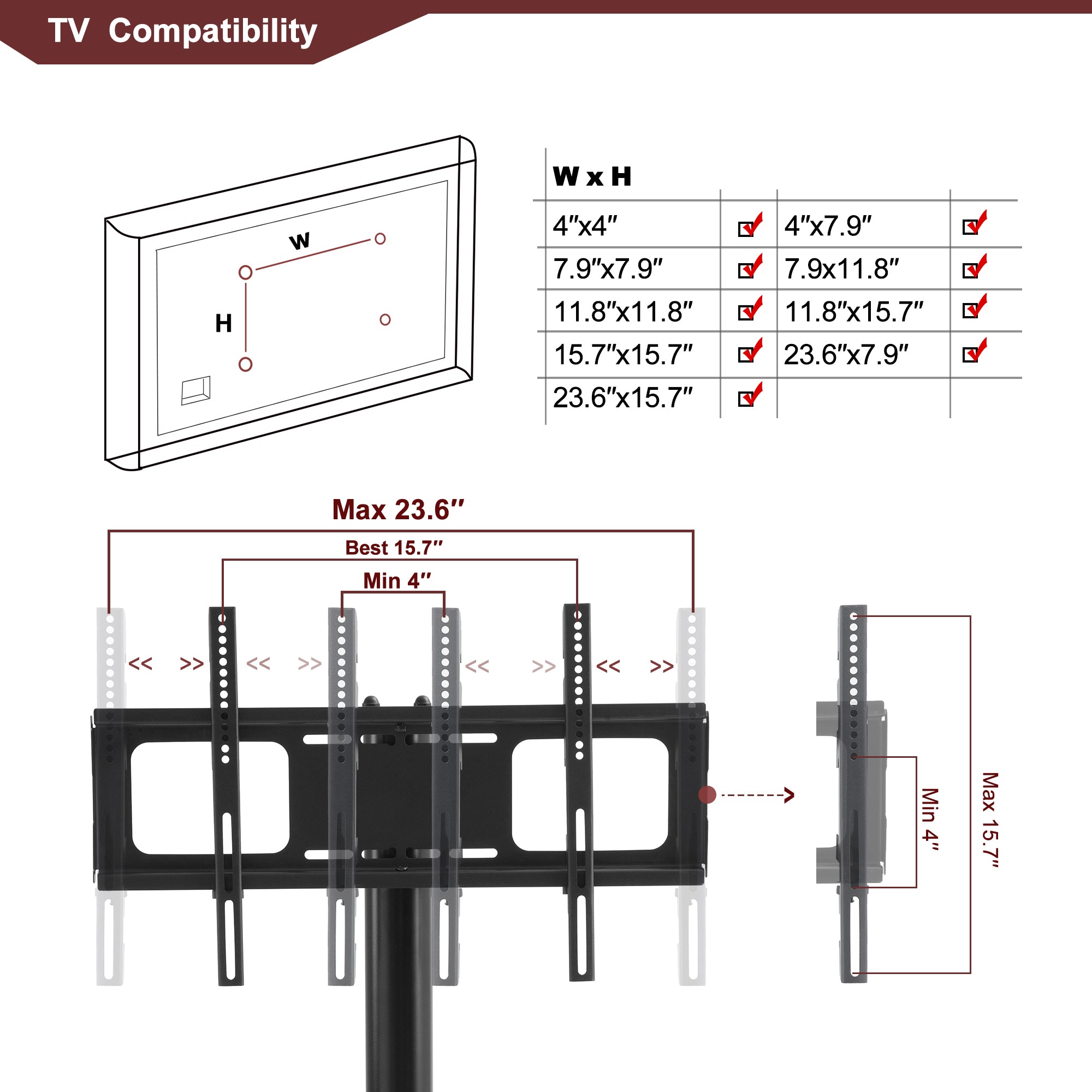 HAOYYE Black Adjustable TV Stand, Swivel Bracket, Tempered Glass Shelves, Space-Saving, Durable, Stylish, Modern Design for Living Room, Bedroom, or Office