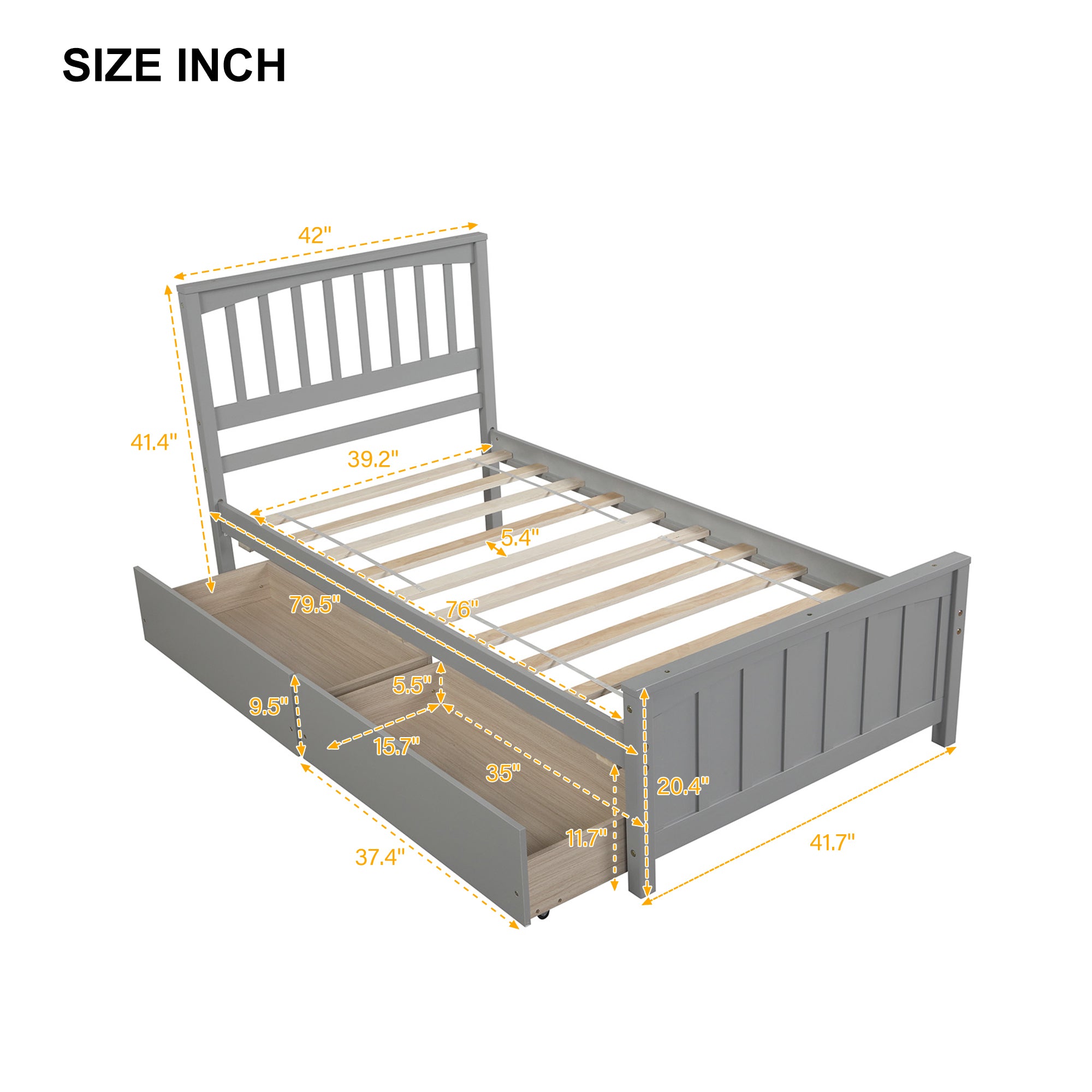 HAOYYE Twin Platform Bed with Two Drawers, Sturdy Space-Saving Heavy Duty Modern Design, Gray, Ideal for Adults and Dorm Rooms, Easy Assembly, Contemporary Bedroom Furniture