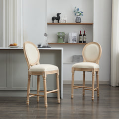 HAOYYE Solid Wood Bar stools Set of 2, Classic French Country Wooden Barstools with Upholstered Seating Sturdy Space-Saving Heavy Duty Modern Design Adults Dorm Room Easy Assembly Bedroom Furniture