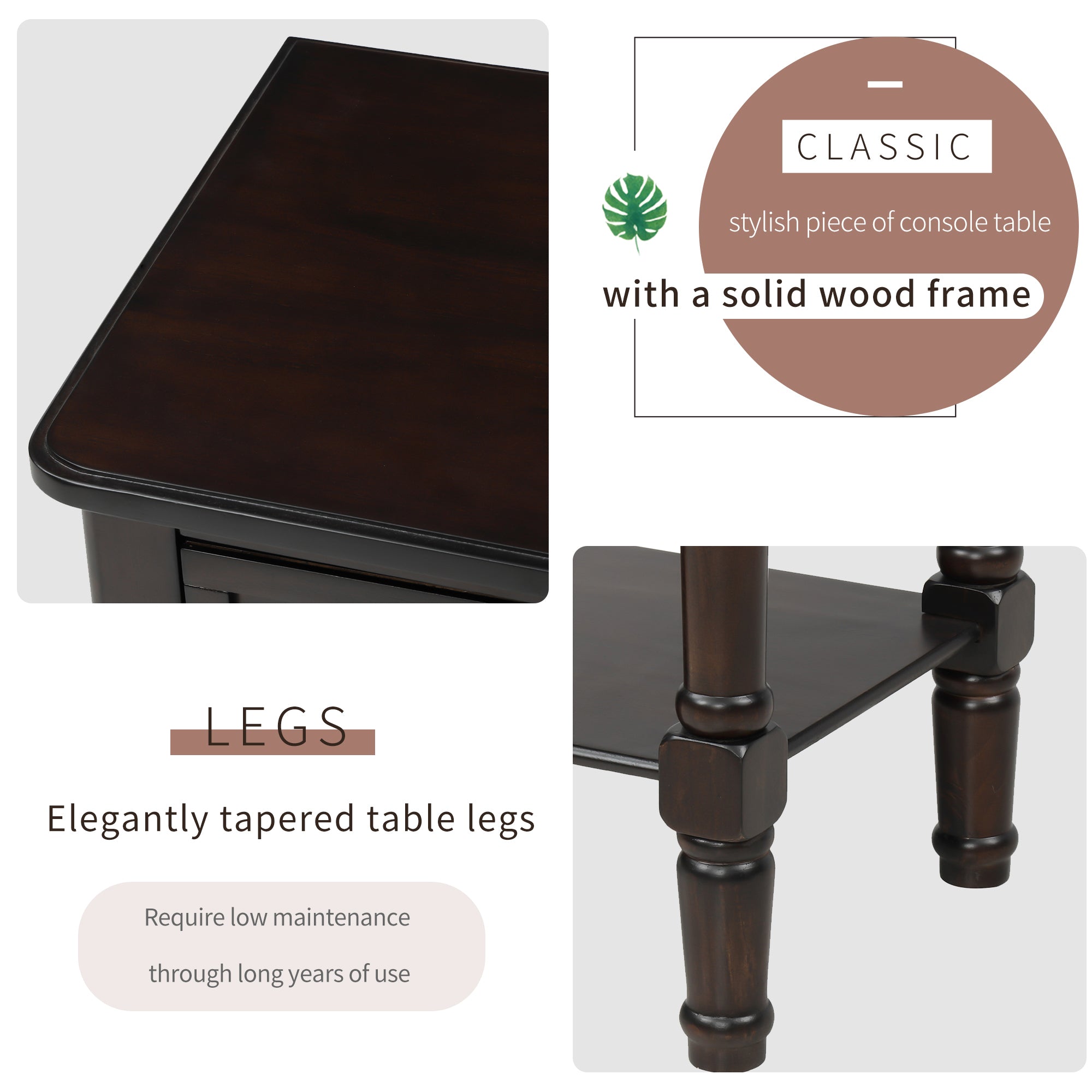 HAOYYE Narrow Console Table, Slim Sofa Table with Three Storage Drawers and Bottom Shelf for Living Room, Espresso, Sturdy Space-Saving Design, Heavy Duty Construction, Easy Assembly, Durable and Stylish Home Furniture, Versatile for Hallway or Entryway