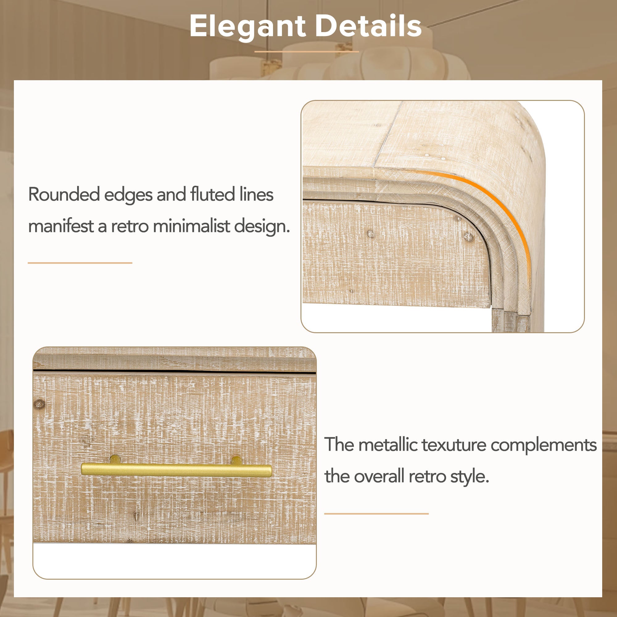 HAOYYE Unique Retro Silhouette Console Table with Open Style, Two Top Drawers for Entrance, Dining Room, Living Room, Natural Wood Wash Finish, Sturdy Space-Saving Heavy Duty Modern Design, Ideal for Adults