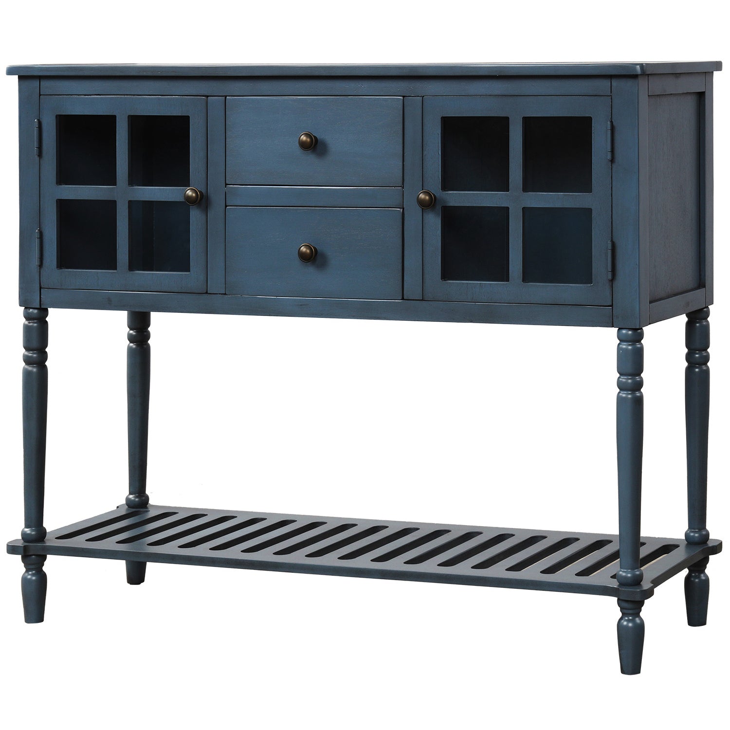 HAOYYE Sideboard Console Table with Bottom Shelf, Farmhouse Wood/Glass Buffet Storage Cabinet Living Room (Antique Navy) Sturdy Space-Saving Heavy Duty Modern Design Easy Assembly Durable Stylish
