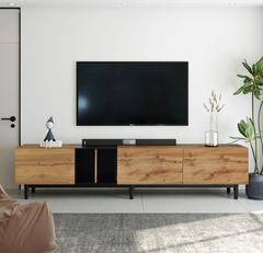 HAOYYE Modern TV Stand for 80'' TV with 3 Doors, Media Console Table, Entertainment Center with Large Storage Cabinet for Living Room, Bedroom Sturdy Space-Saving Heavy Duty Modern Design Adults