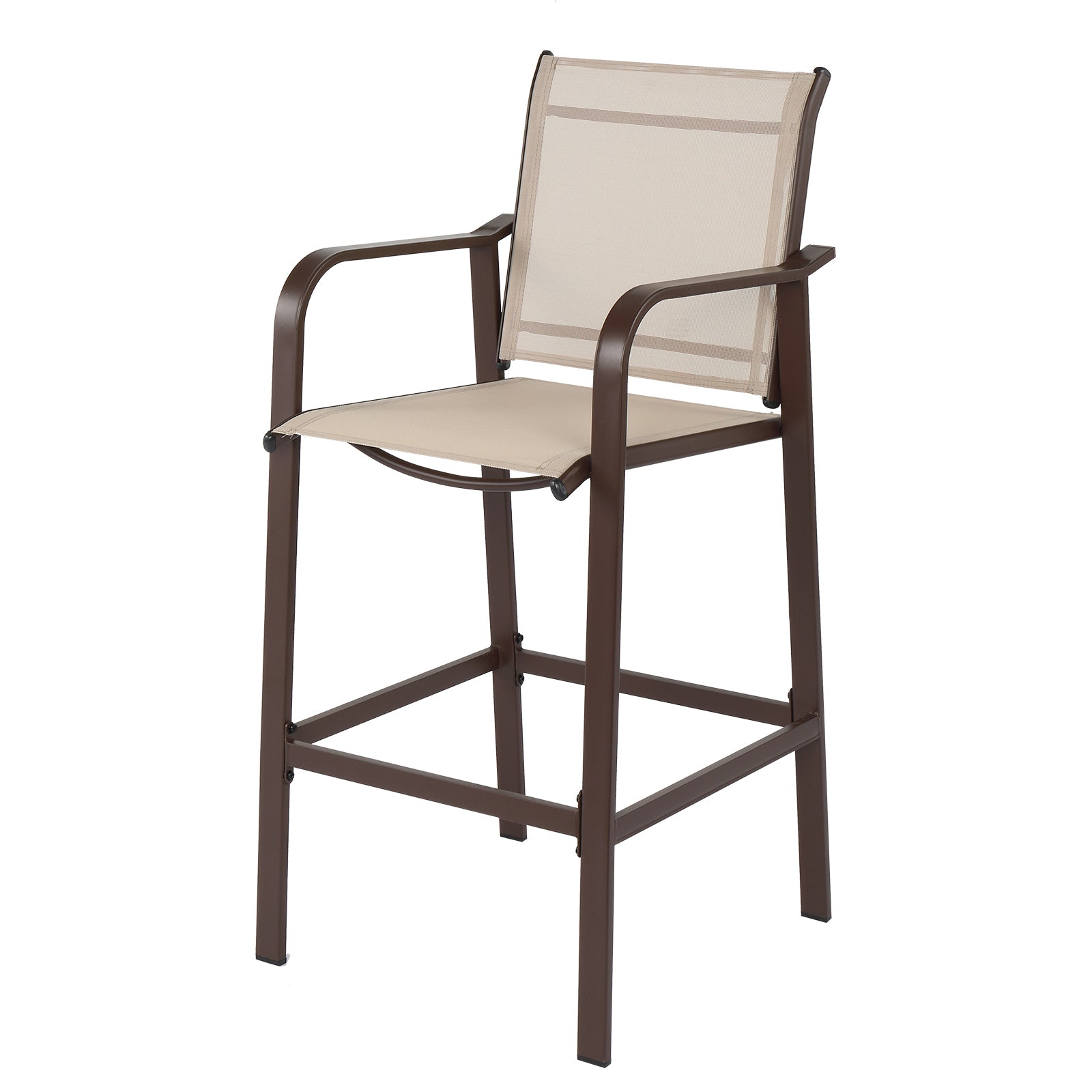 HAOYYE 2pcs Wrought Iron Garden Bar Chairs with Brown Frame and Beige Cloth Surface, Durable and Comfortable Outdoor Bar Seating, Perfect for Patio, Deck, or Backyard, Stylish and Stable Design for Relaxation