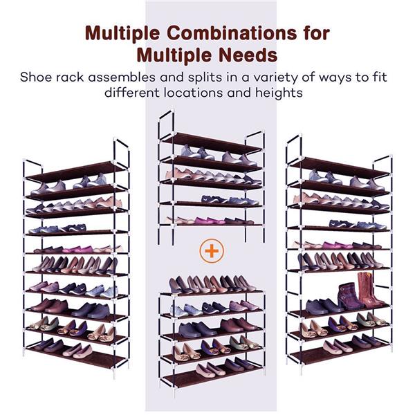 HAOYYE 10-Tier Non-Woven Fabric Shoe Rack, Simple Assembly, Durable and Space-Saving Organizer, Stylish Home Storage Solution