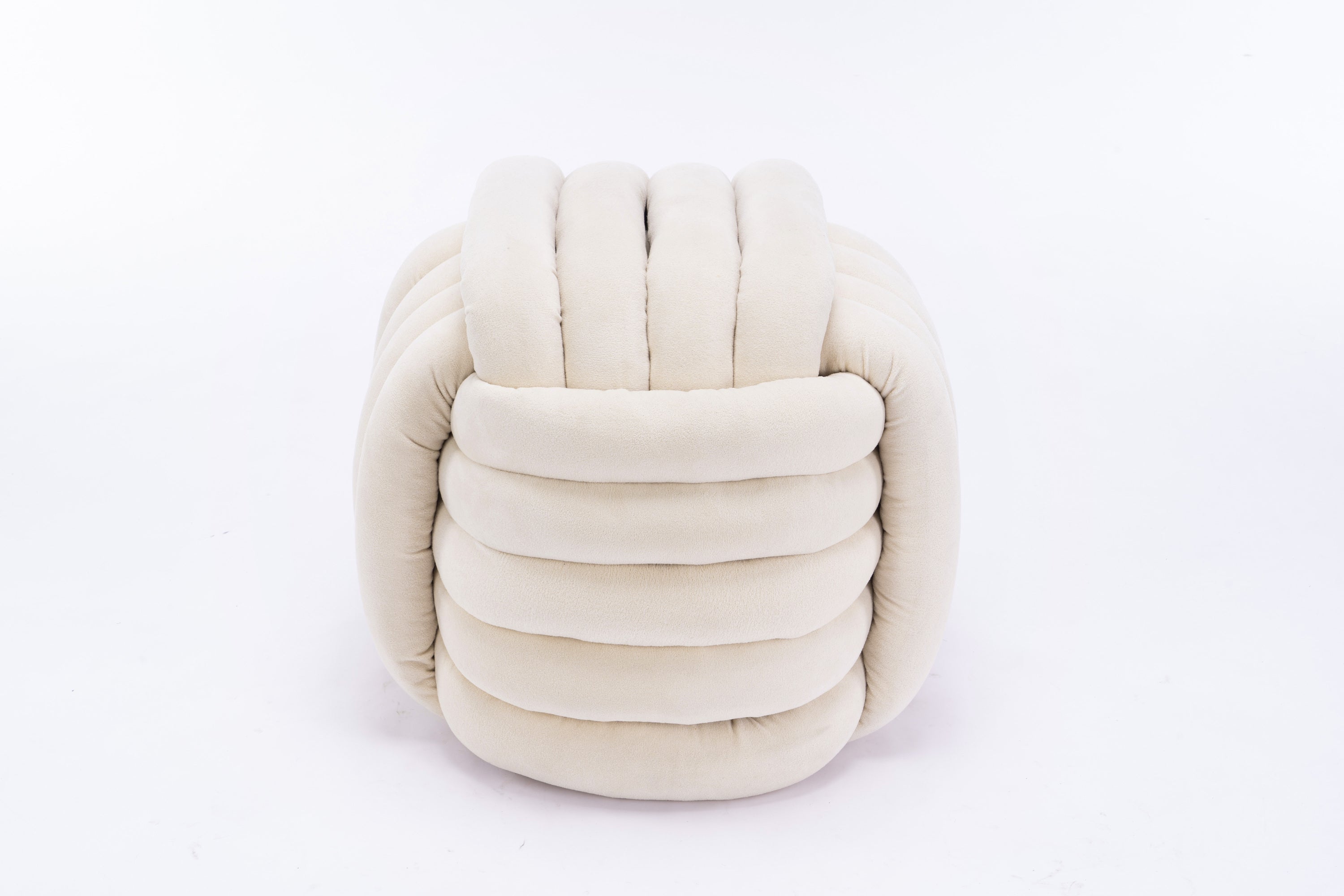 Haoyye Chenille Fabric Knot Design Ottoman Footstool Makeup Stool, Comfortable and Stylish Seat, Modern Upholstered Chair for Living Room or Bedroom, Beige, Sturdy and Space-Saving Furniture