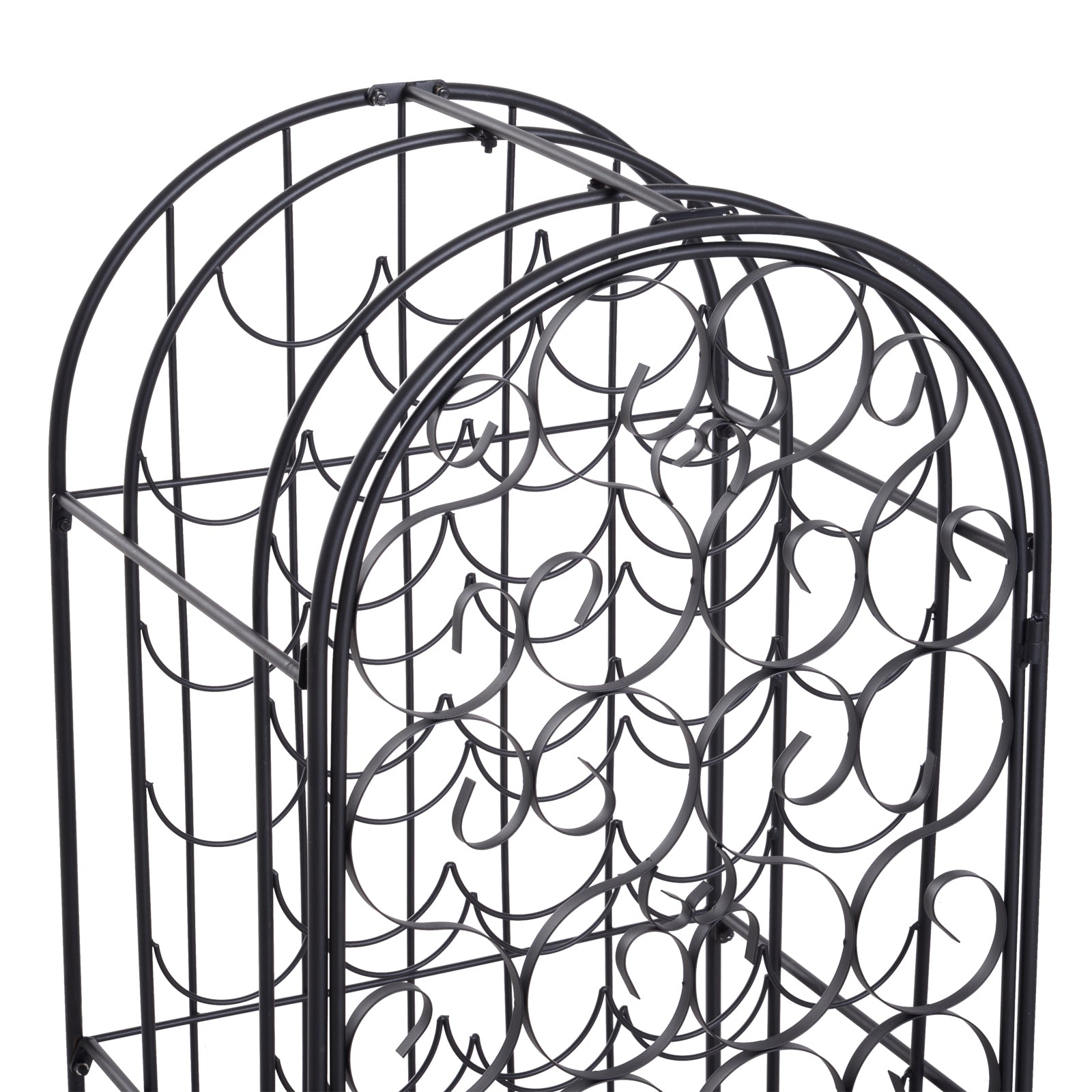 Haoyye Wrought Iron Wine Rack Cabinet with Lock, 35 Bottle Metal Wine Storage Holder with Vintage Scrollwork Design, Sturdy Freestanding Organizer for Kitchen, Dining Room, Home Bar, Space-Saving Modern Black Wine Shelf