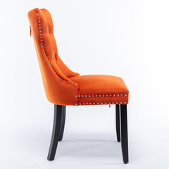 HAOYYE High-end Tufted Solid Wood Contemporary Velvet Upholstered Dining Chair with Wood Legs Nailhead Trim 2-Pcs Set, Orange, SW2001OG Sturdy Space-Saving Heavy Duty Modern Design