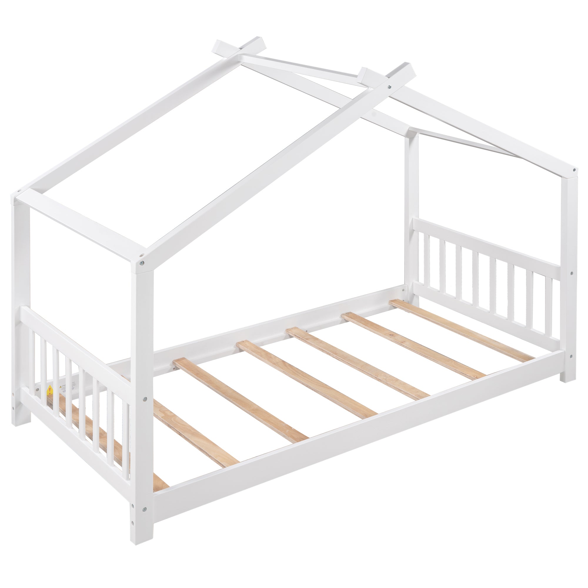 HAOYYE Twin Size House Platform Bed with Headboard and Footboard,Roof Design,White Sturdy Space-Saving Heavy Duty Modern Design Adults Dorm Room Easy Assembly Bedroom Furniture