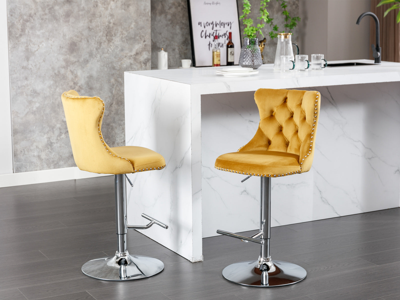 HAOYYE Swivel Velvet Barstools Adjusatble Seat Height from 25-33 Inch