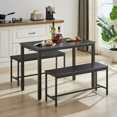 HAOYYE Dining Table Set with Bar Table and 2 Dining Benches, Kitchen Table Counter with Chairs, Industrial Style Breakfast Table for Living Room and Party Room, Sturdy Heavy Duty Design in Sleek Black for Home and Dorm Room Decor