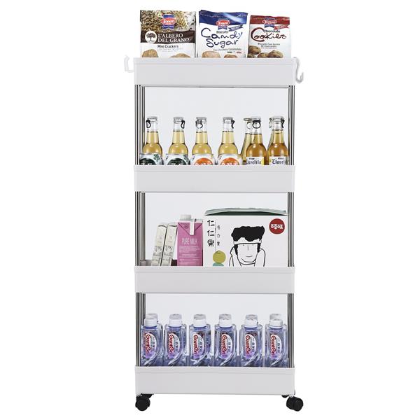HAOYYE 4 Layer Ultra Thin Mobile Slim Storage Cart White Multi Functional Rolling Organizer with Wheels for Kitchen Bathroom Laundry Room Narrow Spaces Plastic and Stainless Steel Space Saving Design