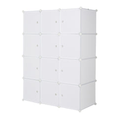 HAOYYE 12 Cube Modular Closet Organizer with Hanging Rod, Stackable Plastic Storage Shelves, Customizable DIY Wardrobe Cabinet for Bedroom Entryway Office