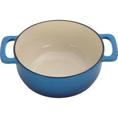 HAOYYE Cast Iron 7.5QT Cooking Pot Gradient Blue Color with Enamel Coating Includes Two Silicone Gloves Heavy Duty Durable Multi-Purpose Dutch Oven for Stovetop Oven and Outdoor Cooking Perfect for Stews Soups and Casseroles