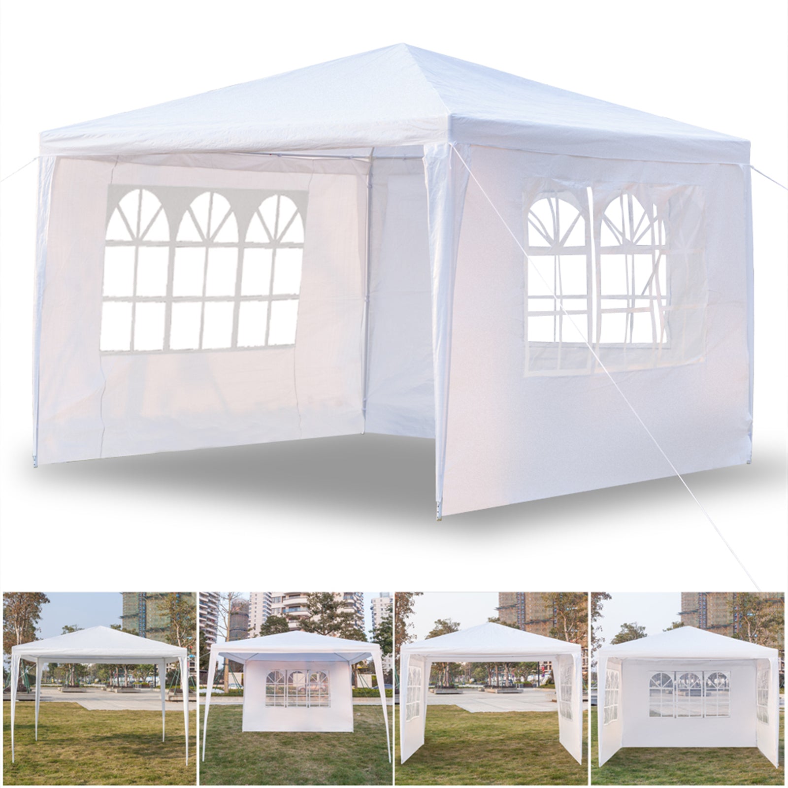 HAOYYE Outdoor Waterproof Tent 3x3m Pop Up Canopy with 3 Sidewalls Portable Folding Tent with Spiral Tubes for Backyard Wedding Party Event Sun Shade Shelter