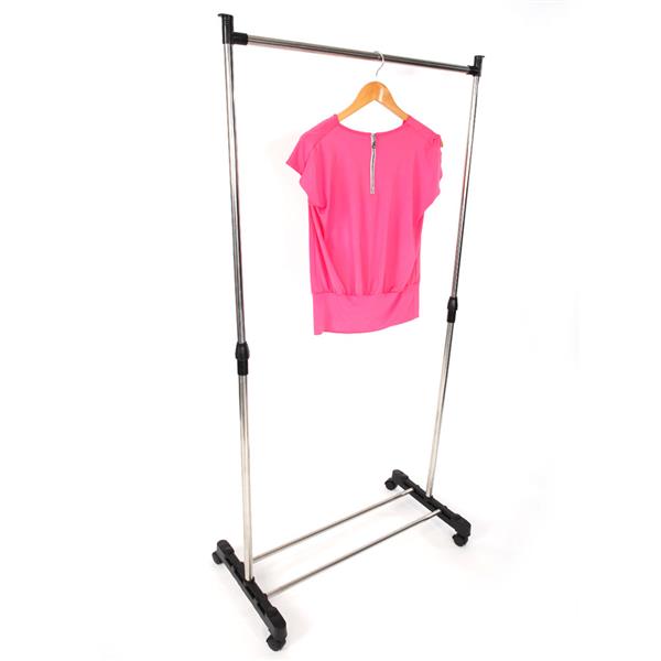 HAOYYE Single-Bar Adjustable Clothes Rack with Shoe Shelf, Space-Saving Vertical & Horizontal Stretching Garment Organizer, Modern Durable Silver Metal Frame, Versatile Home Storage Solution for Bedroom, Closet, Entryway, and Laundry Room