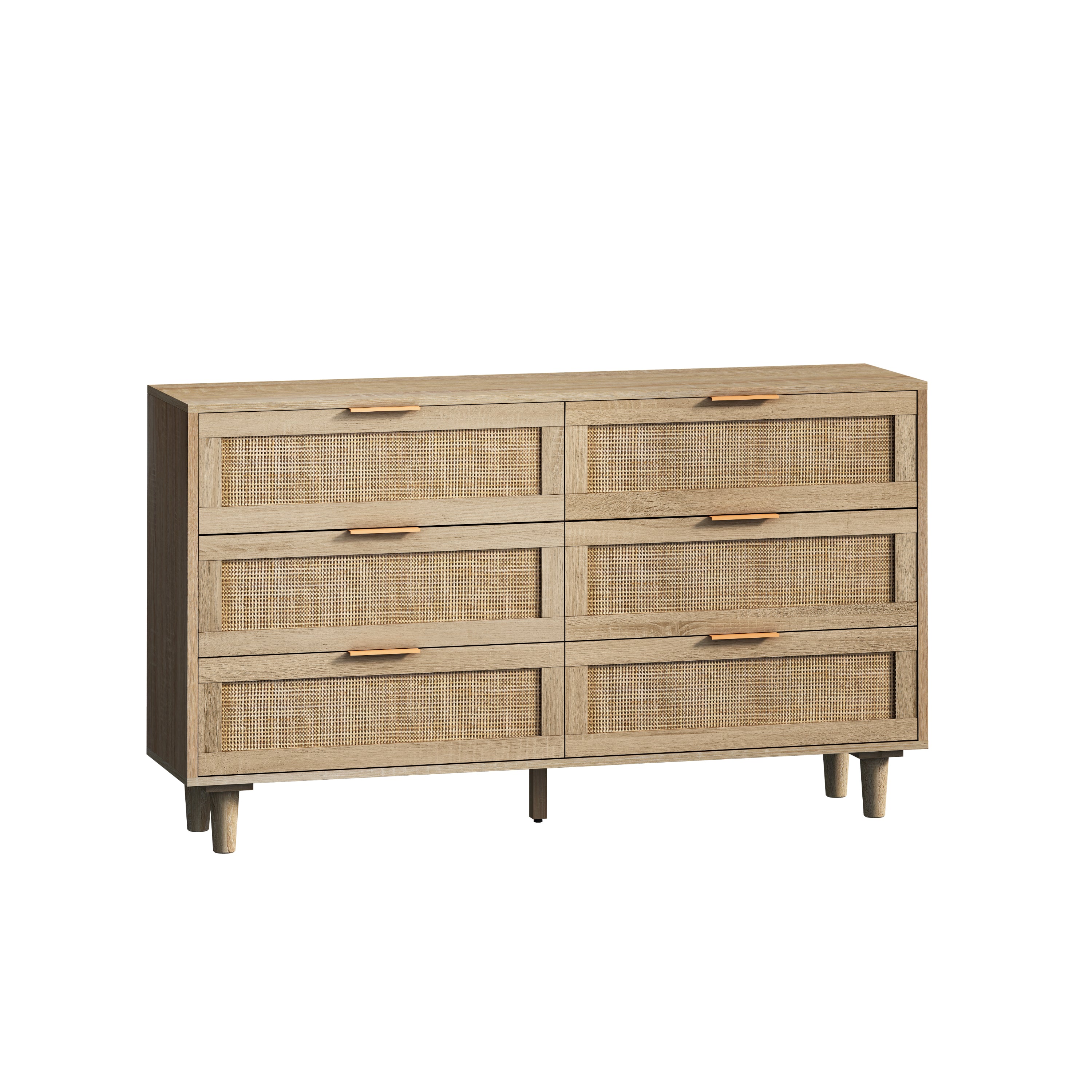 HAOYYE 6-Drawer Rattan Storage Cabinet for Bedroom or Living Room, Natural, Sturdy Space-Saving Design, Heavy Duty Construction, Easy Assembly, Durable and Stylish Home Furniture