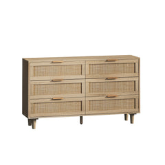 HAOYYE 6-Drawer Rattan Storage Cabinet for Bedroom or Living Room, Natural, Sturdy Space-Saving Design, Heavy Duty Construction, Easy Assembly, Durable and Stylish Home Furniture