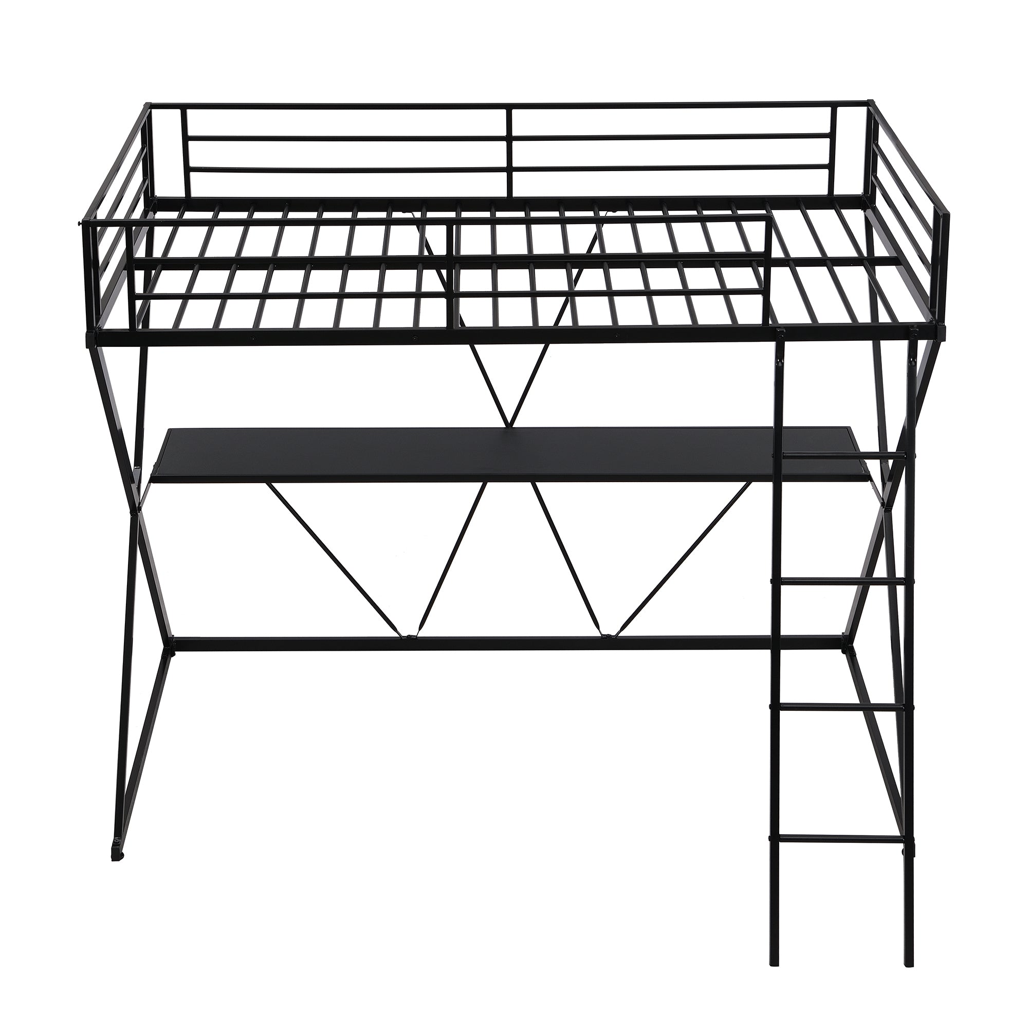 HAOYYE Twin Size Loft Bed with Desk, Ladder and Full-Length Guardrails, X-Shaped Frame, Black(Old SKU: MF297073AAB) Sturdy Space-Saving Heavy Duty Modern Design Adults Dorm Room Easy Assembly