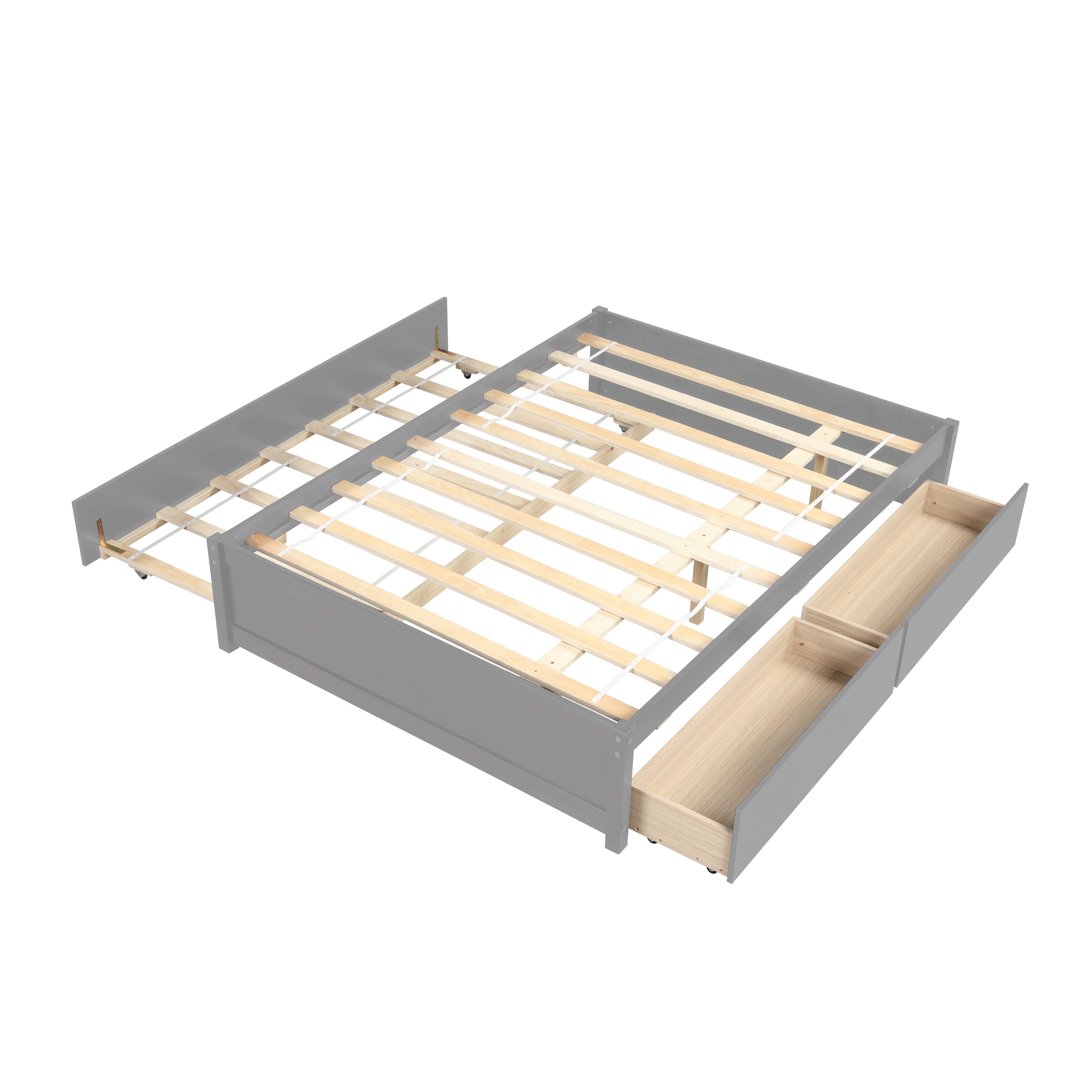 HAOYYE Full Bed With Twin Trundle And Storage Drawers, Grey Wood Platform Bed Frame, Space-Saving Heavy Duty Design, Modern Style For Bedroom Or Dorm Room, Easy Assembly