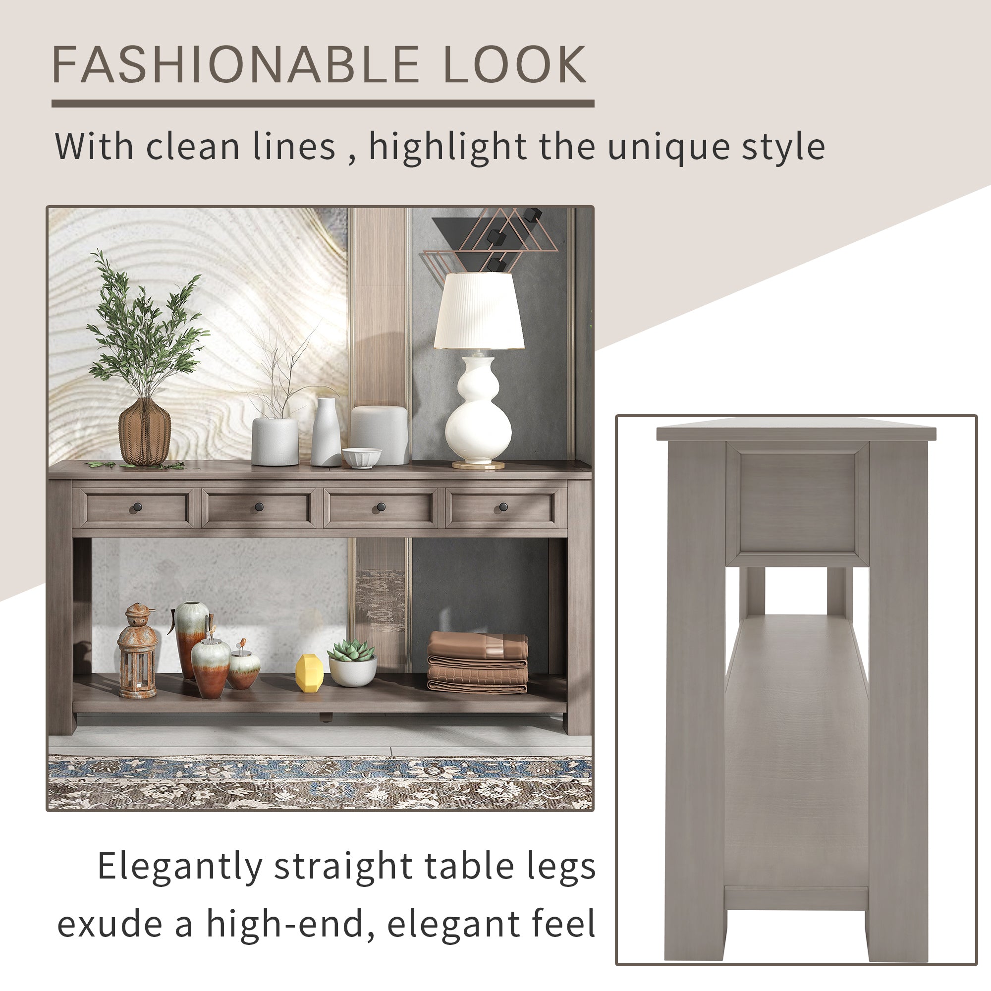 HAOYYE Console Table with Storage Drawers and Bottom Shelf for Entryway or Hallway, Gray Wash, Sturdy Space-Saving Design, Heavy Duty Construction, Easy Assembly, Durable and Stylish Home Furniture