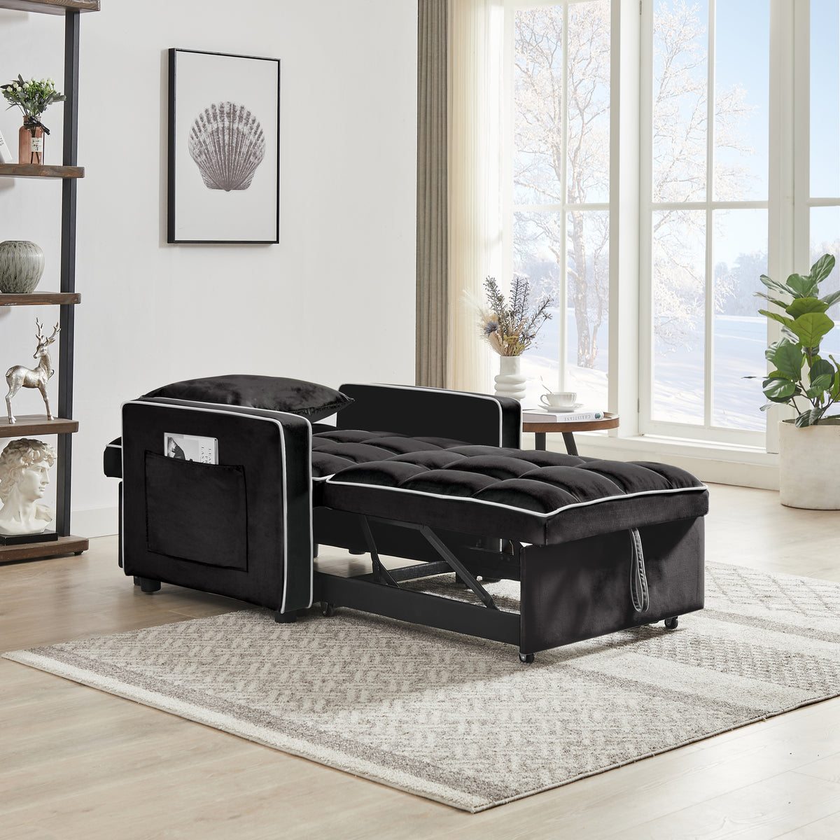 HAOYYE Three-in-One Sofa Bed Chair Black Folding Sofa Bed Adjustable Back Recliner Single Bed Comfortable Modern Durable Sturdy Space-Saving Heavy Duty Design for Adults Dorm Room