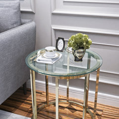 HAOYYE Round Tempered Glass Table Top, Clear Glass With Flat Polished Edge, Sturdy Space-Saving Heavy Duty Design For Modern Adults Dorm Room, Easy Assembly Bedroom Furniture