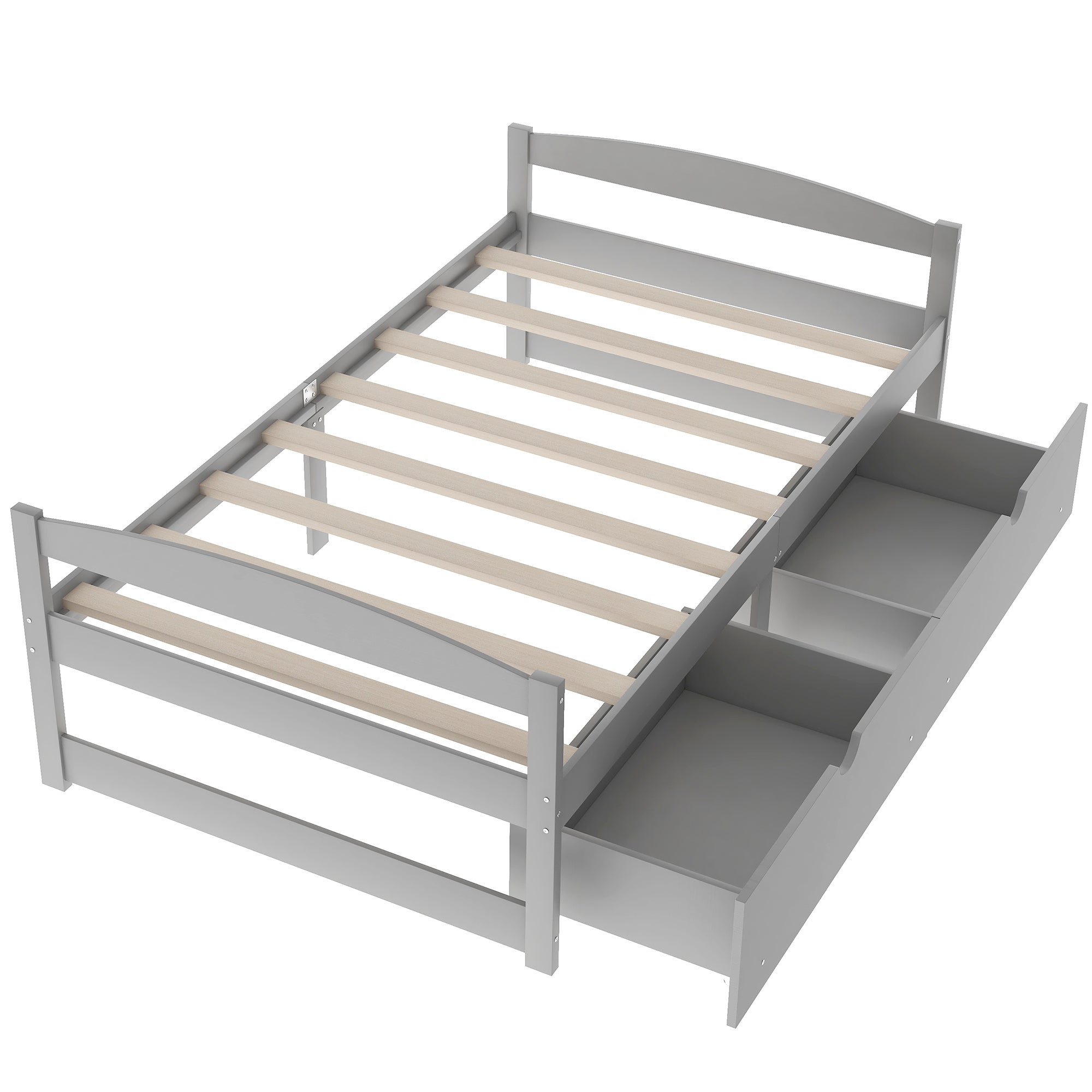 HAOYYE Twin Platform Bed with Two Drawers, Gray, Sturdy Space-Saving Design, Heavy Duty Construction, Easy Assembly, Durable and Stylish Home Furniture