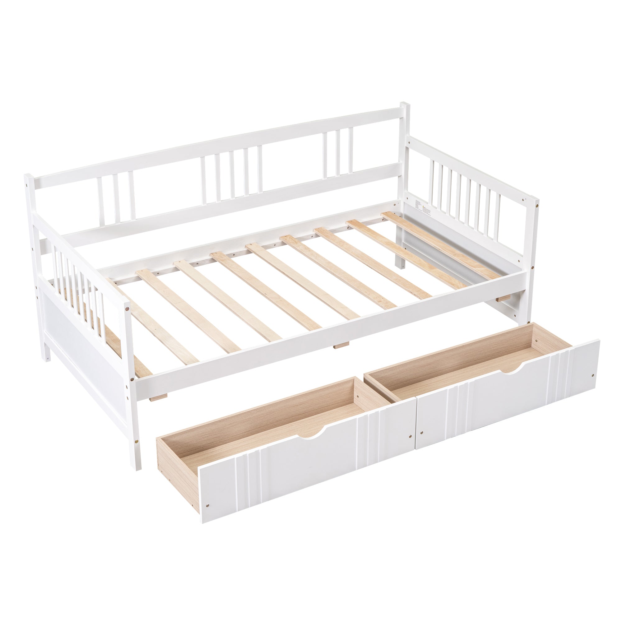 HAOYYE Twin Daybed with Two Drawers, White Wood Bed Frame, Sturdy Space-Saving Design, Heavy Duty Construction, Ideal for Bedroom, Dorm Room, Easy Assembly