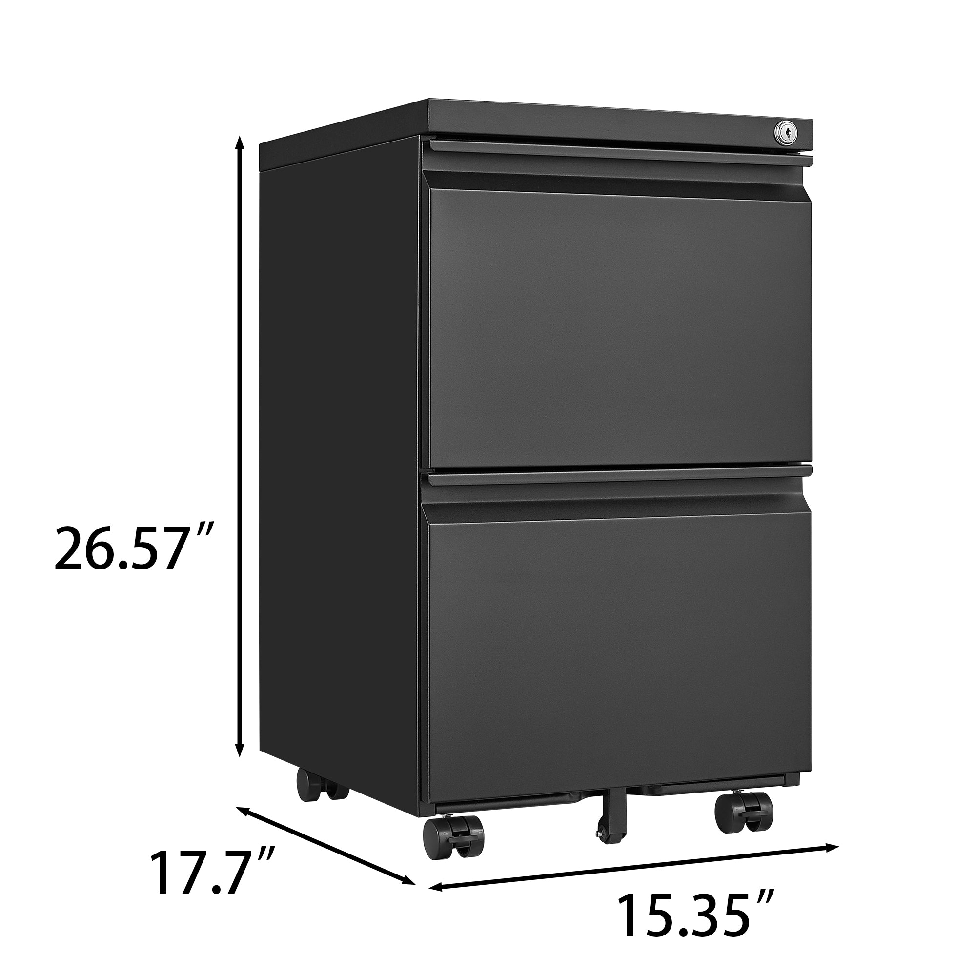 HAOYYE 2 Drawer File Cabinet with Lock, Mobile Metal Under Desk Rolling Filing Cabinet for Home Office, Fits Letter Legal A4 Size, Sturdy Heavy Duty Space Saving Design, Easy Assembly, Black