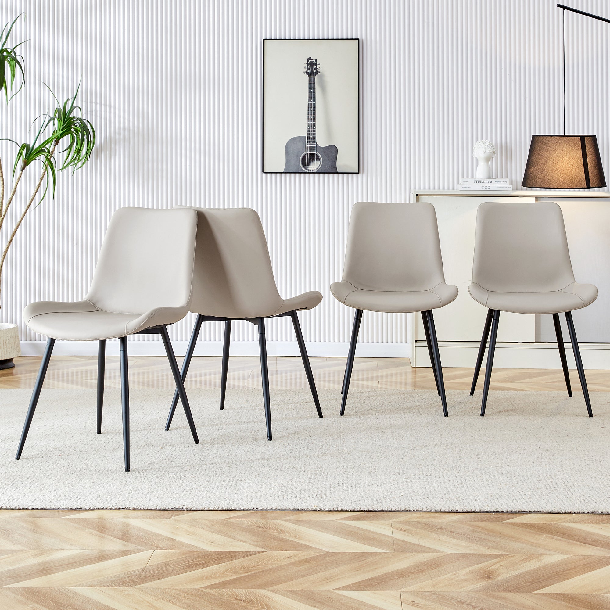 HAOYYE Light Gray Faux Leather Dining Chair, Cushioned Backrest, Black Metal Legs, Widened Seat Design, Comfortable and Stylish, Perfect for Restaurants, Kitchens, Bedrooms, and Offices (Set of 4)