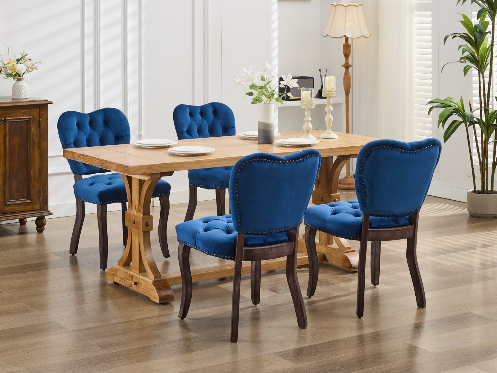 HAOYYE French Vintage Tufted Upholstered Fabric Dining Chair,Set of 2,Blue,SW1869BL Sturdy Space-Saving Heavy Duty Modern Design Easy Assembly Durable Stylish Home Furniture Versatile