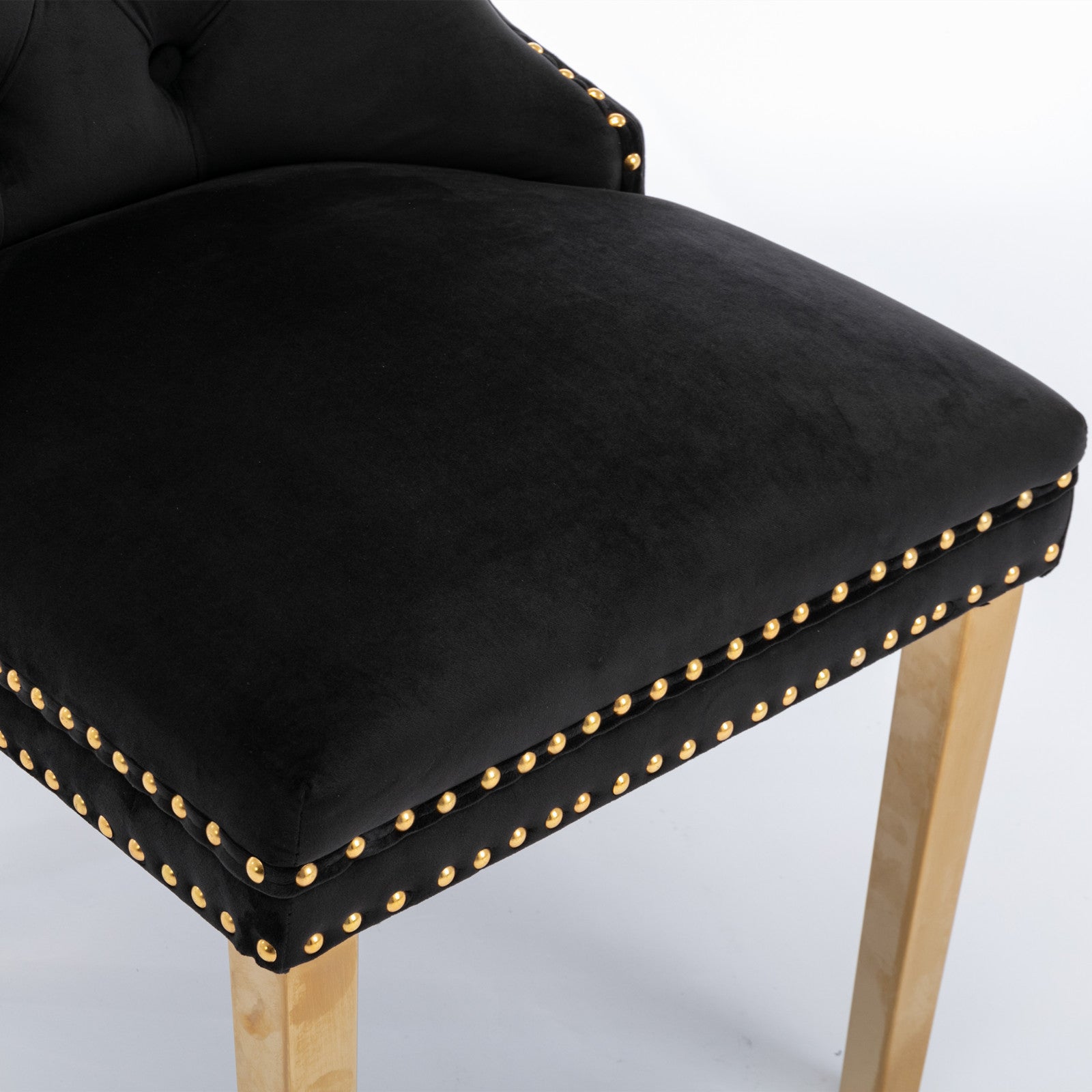 HAOYYE High-end Tufted Solid Wood Contemporary Velvet Upholstered Dining Chair with Golden Stainless Steel Plating Legs,Nailhead Trim,Set of 2，Black and Gold, SW1601BK