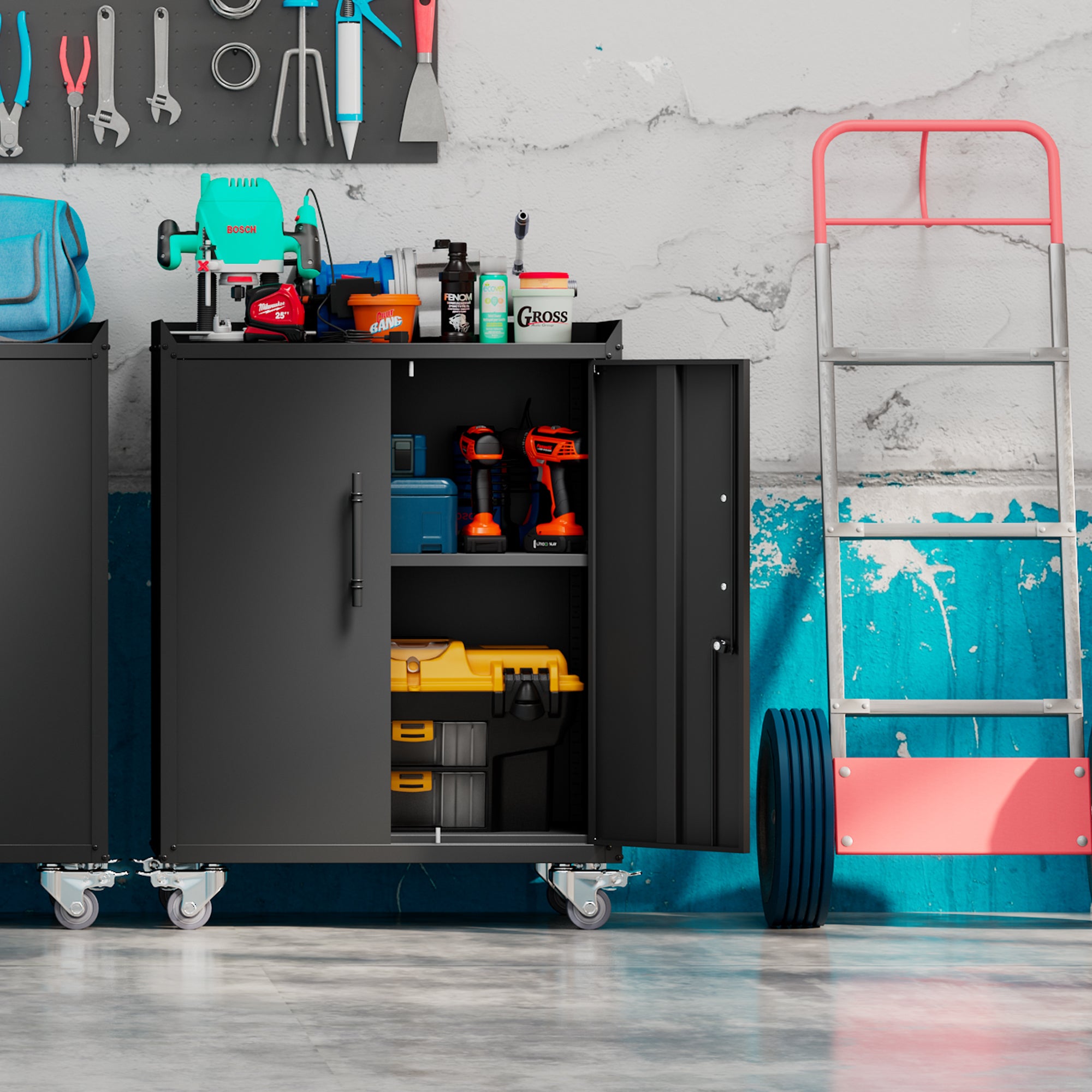 HAOYYE 2 Door Tool Cabinets for Garage, Lockable Garage Storage Cabinet, Locking Metal Storage Cabinet with Wheels, Rolling Tool Chest, Assembly Required H34*W30.3*D18 Sturdy Space-Saving Heavy Duty