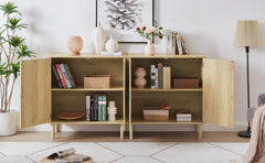 HAOYYE Kitchen storage cabinets with rattan decorative doors, buffets, wine cabinets, dining rooms, hallways, cabinet console tables, Natural, Sturdy Space-Saving Heavy Duty