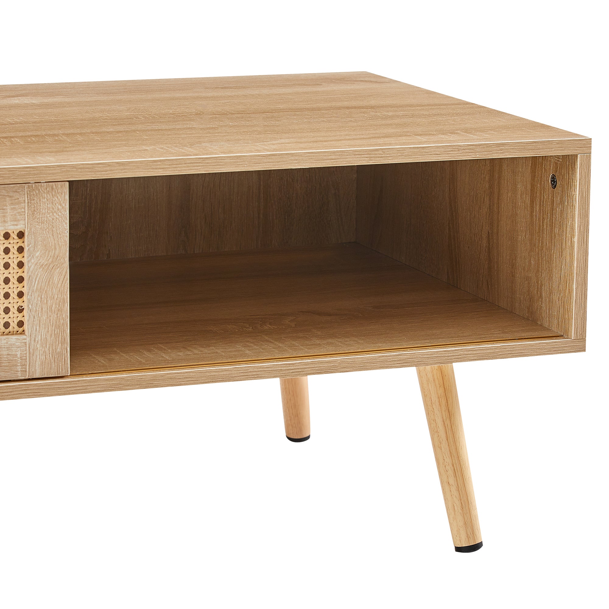 HAOYYE 41.34" Rattan Coffee table, sliding door for storage, solid wood legs, Modern table for living room , natural Sturdy Space-Saving Heavy Duty Modern Design Easy Assembly Durable Stylish Home Furniture