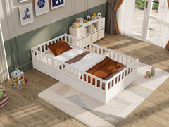 HAOYYE Twin Size Floor bed, integral construction with super high security barrier, door, 's floor bed frame, Montessori wooden 's floor bed, white Sturdy Space-Saving Heavy Duty Adults
