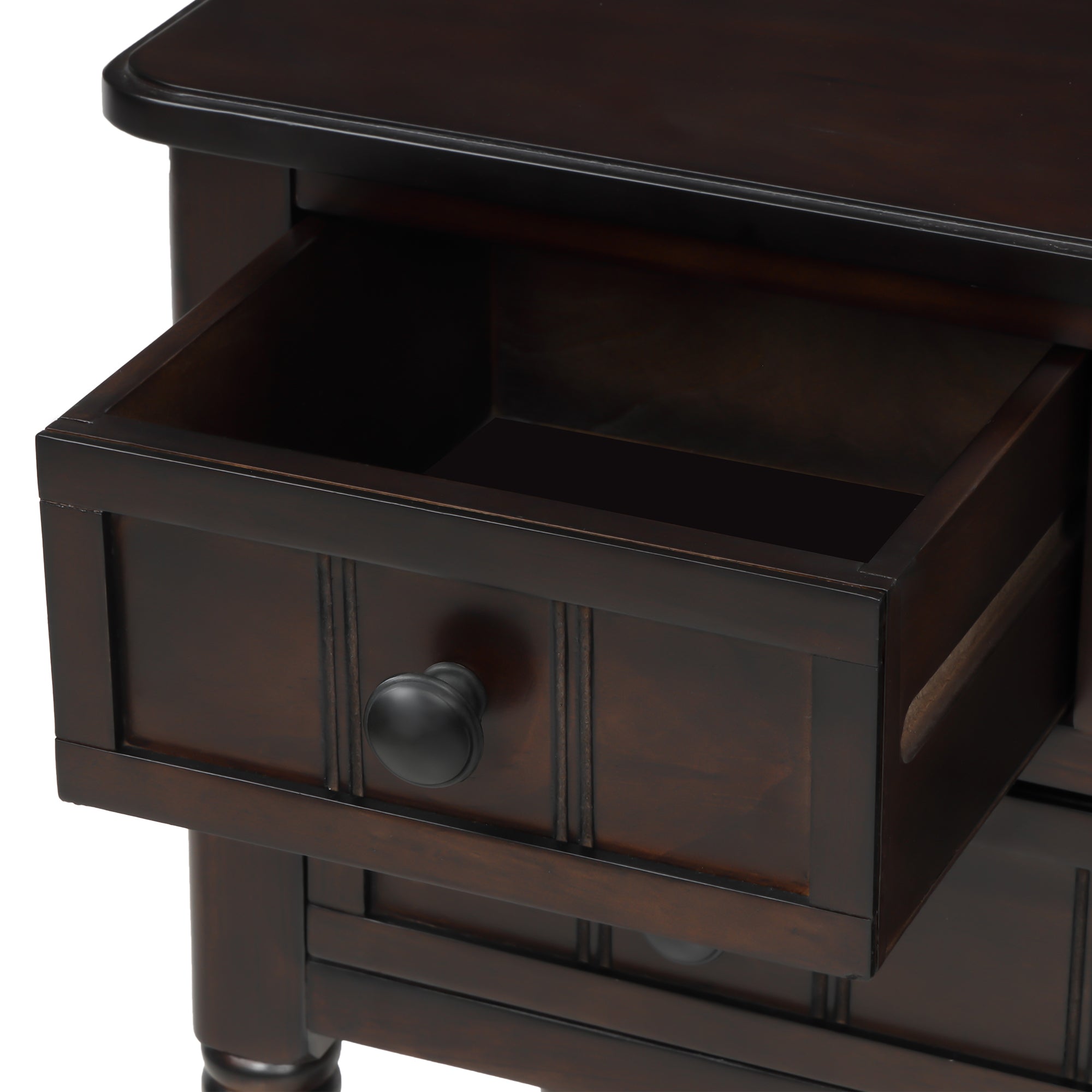 HAOYYE Narrow Console Table, Slim Sofa Table with Three Storage Drawers and Bottom Shelf for Living Room, Espresso, Sturdy Space-Saving Design, Heavy Duty Construction, Easy Assembly, Durable and Stylish Home Furniture, Versatile for Hallway or Entryway